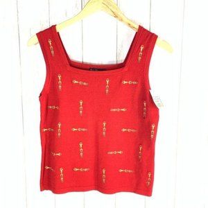 Erin Matthews red embroidered tank sweater Sz S